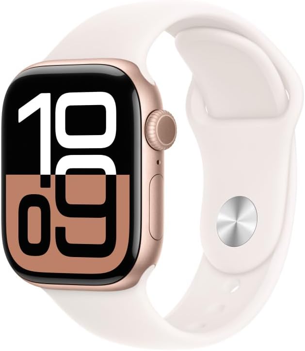 Apple Watch Series 10 GPS + Cellular • Caixa ouro rosa de alumínio – 42 mm • Pulseira espo