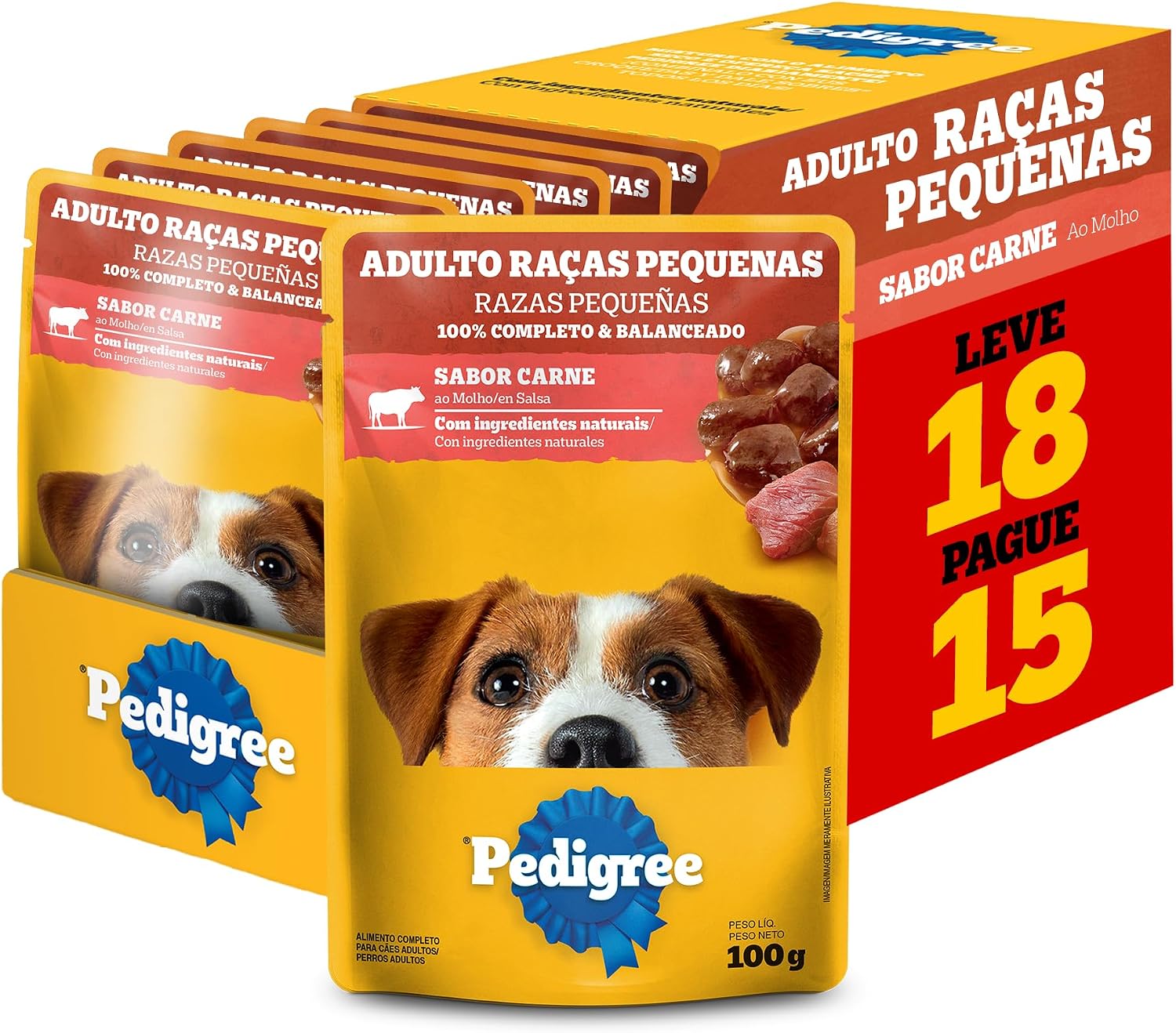 Pack Ração Úmida Pedigree Sachê Carne ao Molho para Cães Adultos de Raças Pequenas - Leve 