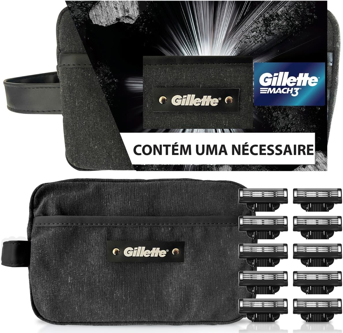 Kit Gillette Mach3 10 cargas + Necessaire, Higiene Pessoal, Lâminas e Aparelhos de Barbear