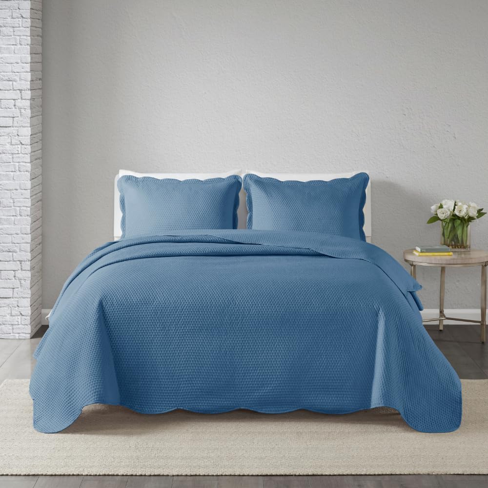Colcha Cobre Leito Milão Queen 150 Fios Matelado Bolinha 3 Peças Dupla Face (Azul)