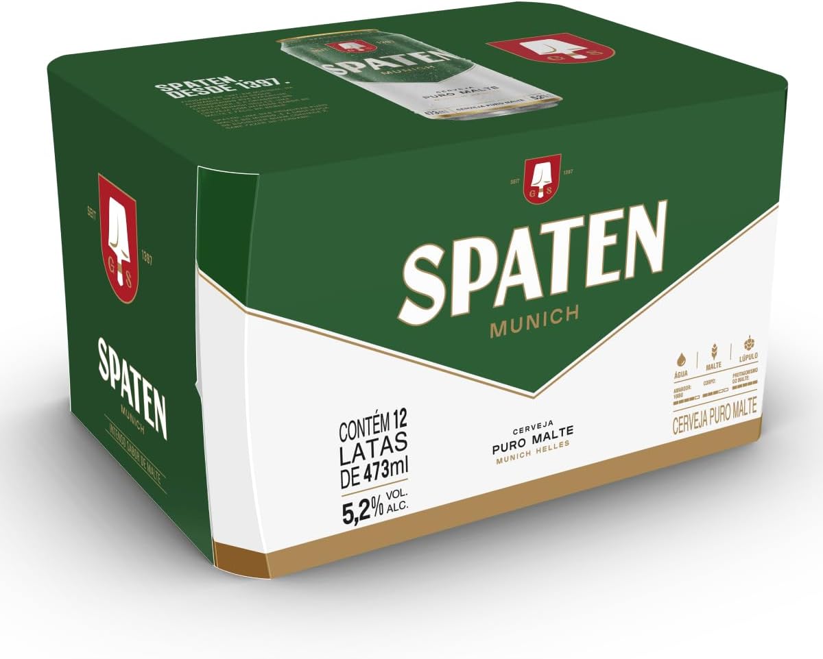 Cerveja Spaten, Puro Malte, Lata 473ml, Pack com 12 unidades