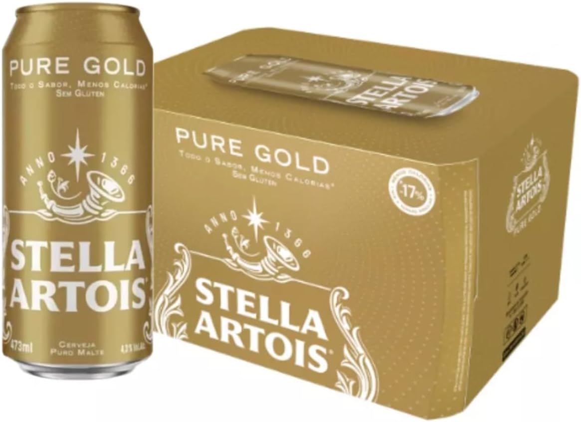 Cerveja Sem Glúten Stella Artois, Pure Gold, Lata 473ml, Pack com 12 unidades