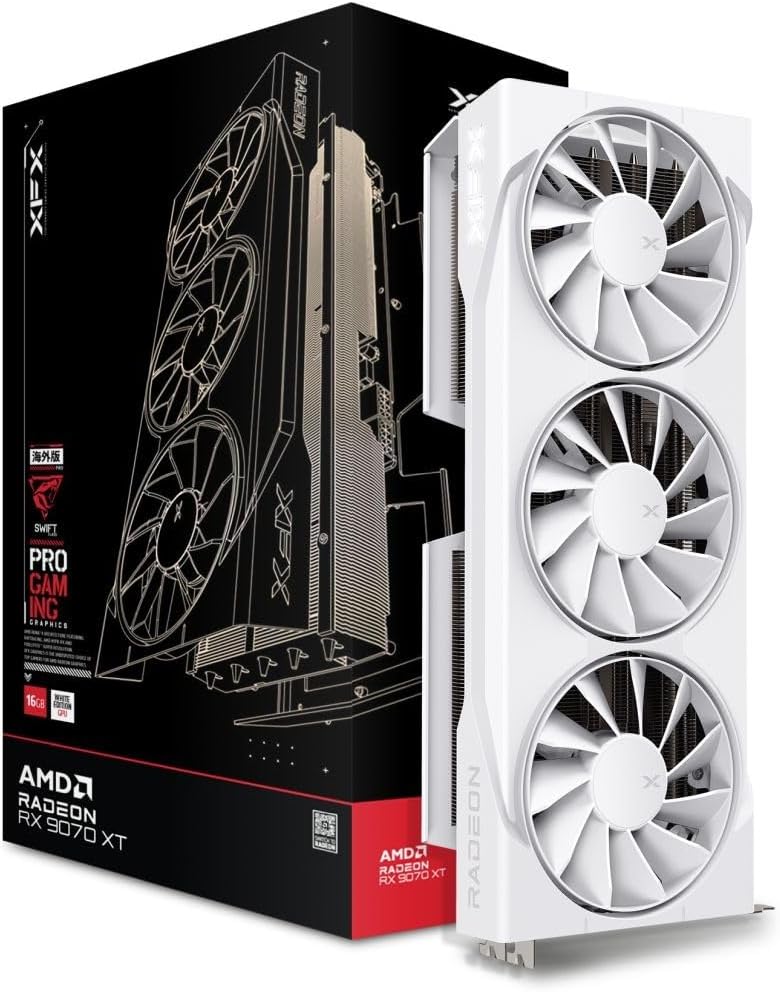 XFX Swift AMD Radeon RX 9070 XT Triple Fan White Gaming Edition com 16GB GDDR6 HDMI 3xDP, 