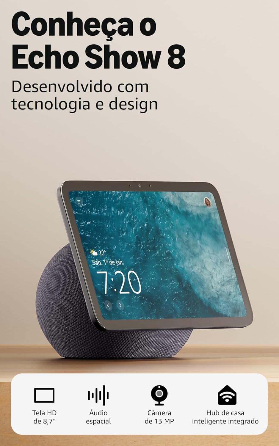 Amazon Echo Show 8 (Geração mais recente) - Novo design, tela de 8,7", áudio espacial e Al