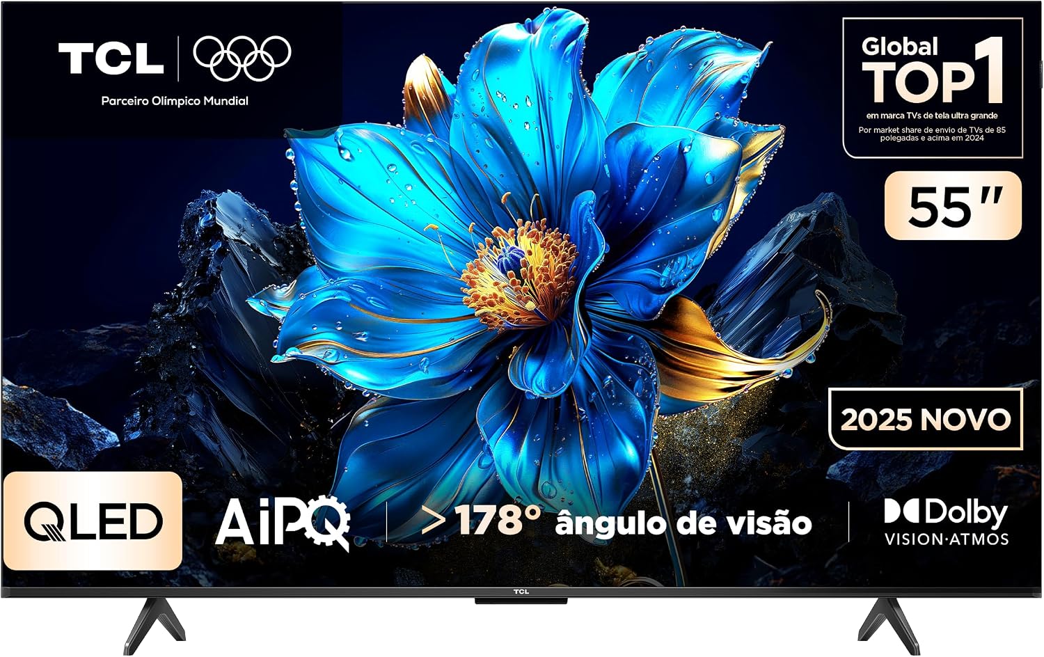 Smart TV 55" TCL 4K UHD QLED 55P7K Google TV AiPQ Google Assistente 3 HDMI 1 USB