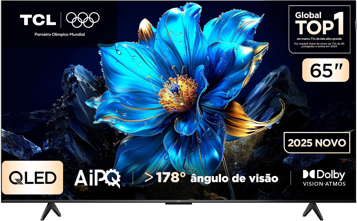 Smart TV TCL 65 Polegadas QLED 4K P7K WiFi Bluetooth Google TV HDR10+ Dolby Atmos Dolby Vi