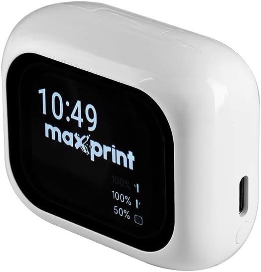 Fone de Ouvido Bluetooth TWS Branco com Cancelamento de Ruído ANC e Display Touch Maxprint