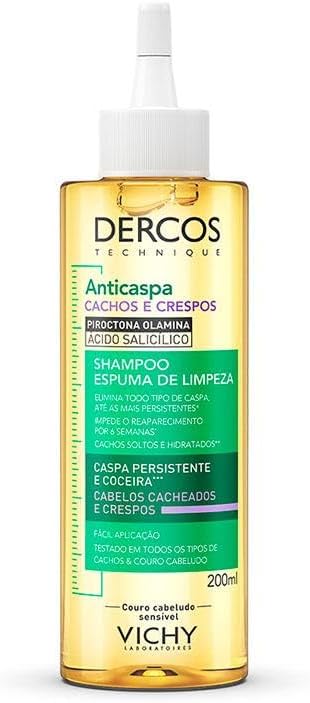 Vichy Dercos Shampoo Espuma de Limpeza Anticaspa Cachos e Crespos, 200ml