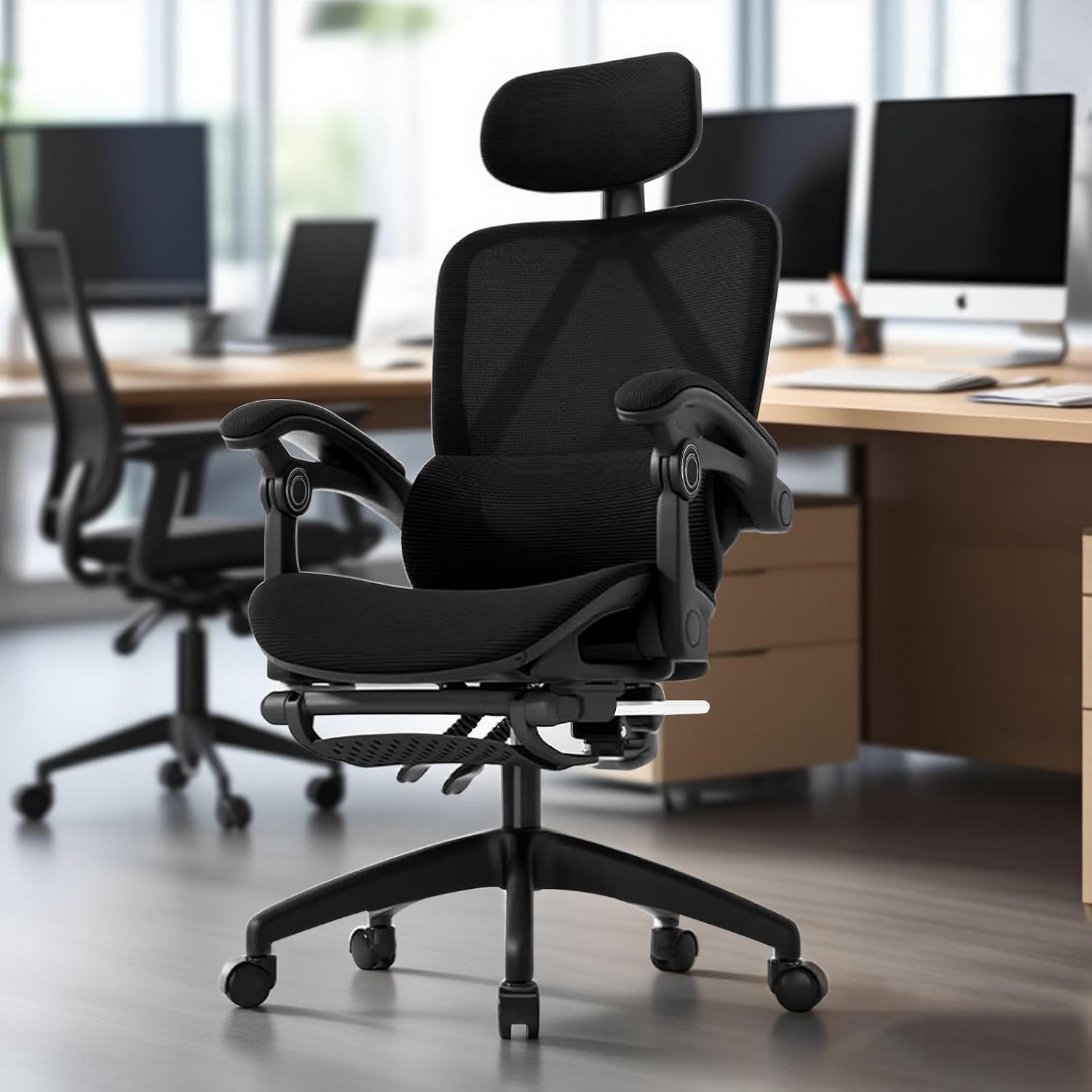 Cadeira de escritório ergonômica NR-17 testada, reclinável até 145° com apoio para os pés,