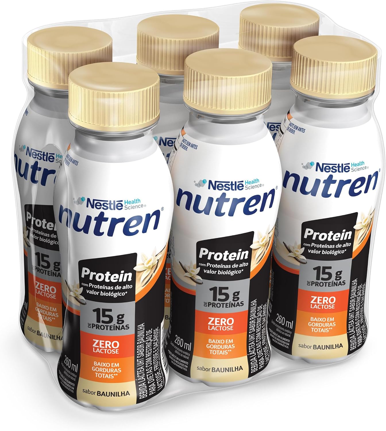 Bebida Láctea Nutren Protein 15g de proteínas Baunilha 260ml - Pack com 6 unidades
