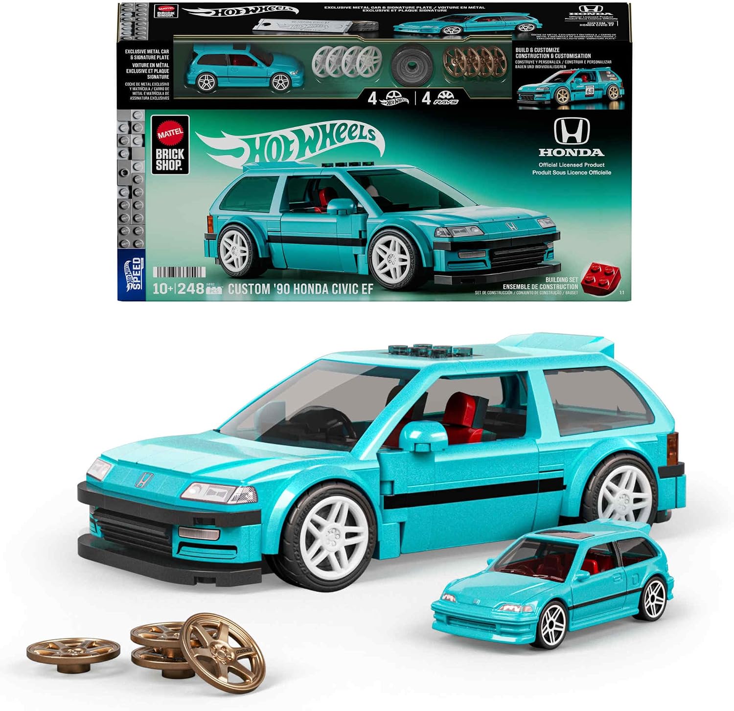 Mattel Brick Shop Hot Wheels 1990 Honda Civic EF Speed Series Custom Building Set with 248
