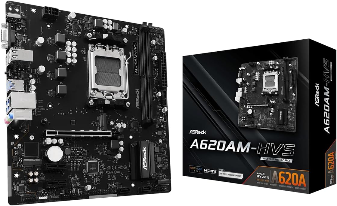 Placa Mãe Asrock A620AM-HVS (AM5/2xDDR5/HDMI/VGA/M.2/USB 3.2)