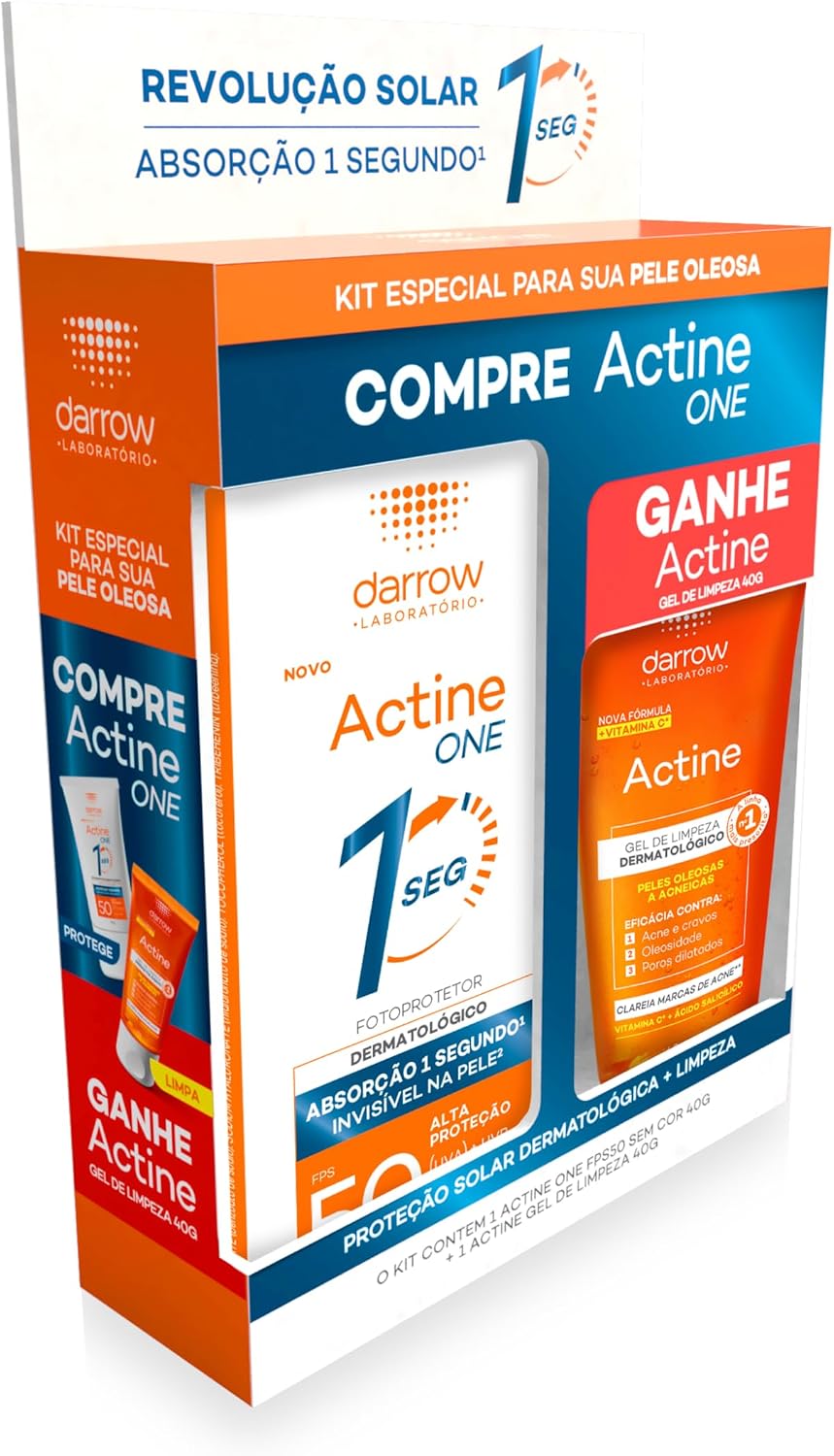 Kit Facial Darrow Protetor Solar Actine One FPS50 sem cor 40g + Actine Gel de Limpeza 40g