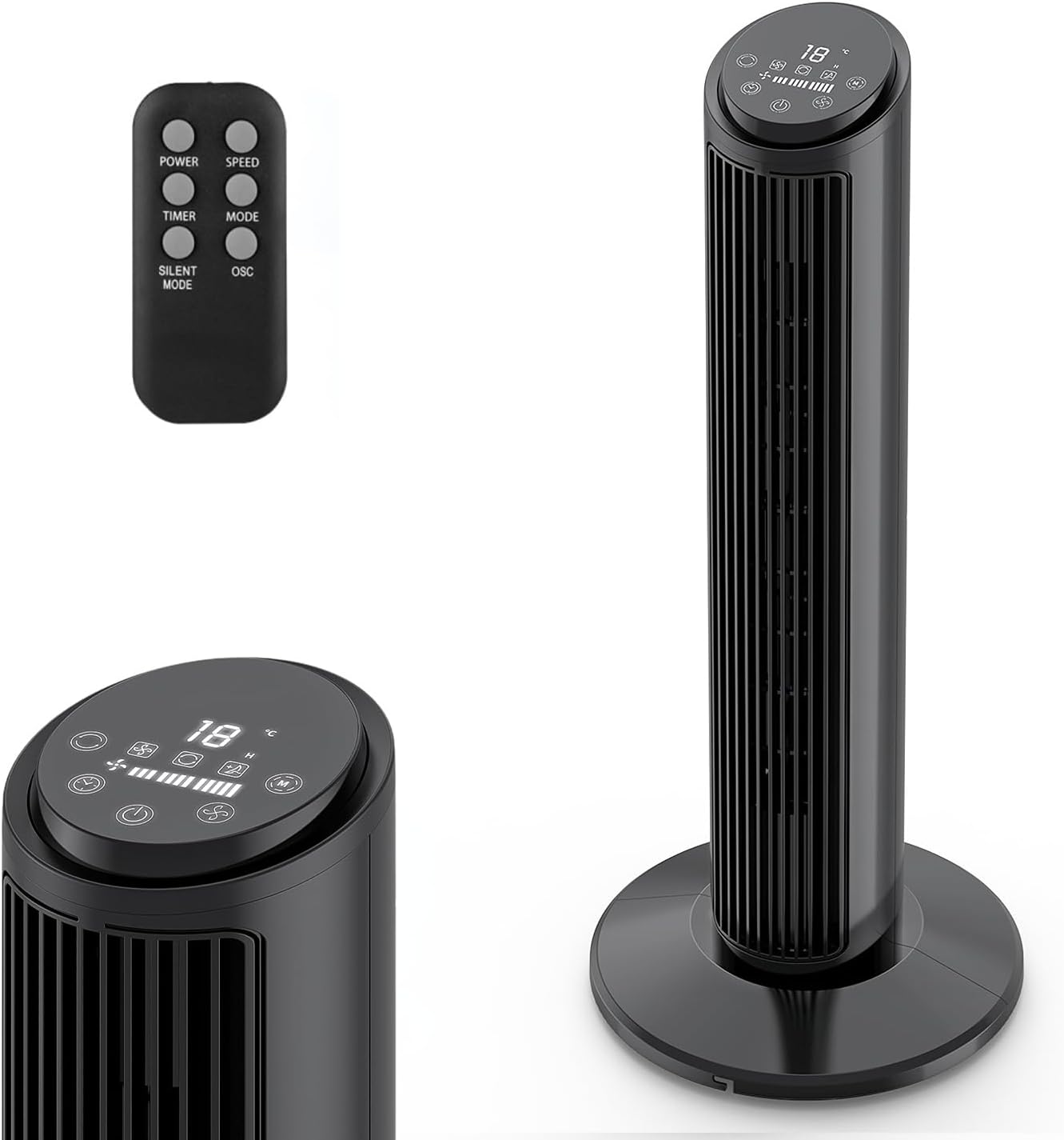 Hivento Ventilador Torre com Controle Remoto, 3 Velocidades, 3 Modos de Vento, Oscilação d