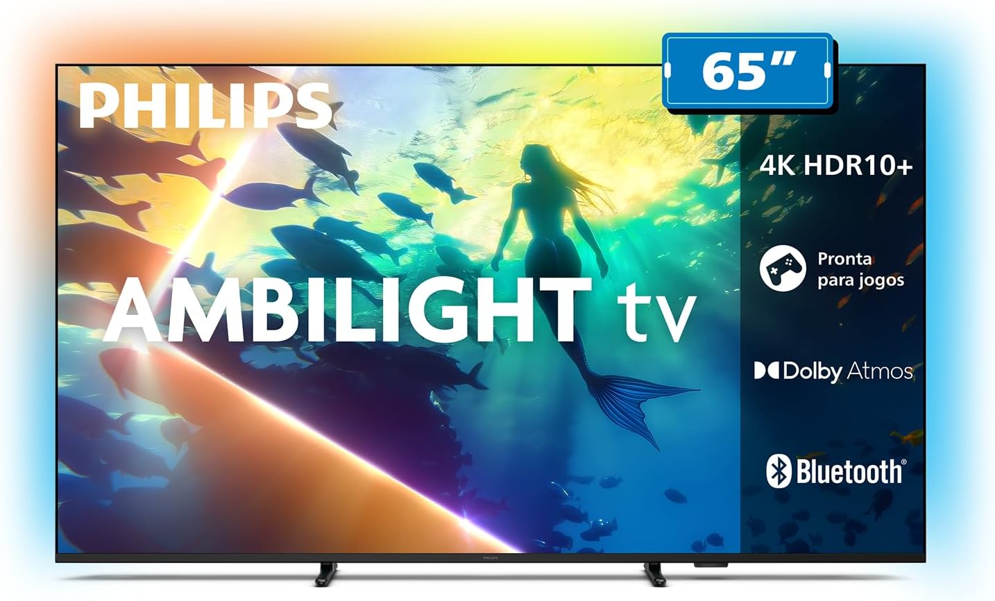 PHILIPS, Smart TV Ambilight 65" 4K, Titan OS, 65PUG8100/78, Comando de Voz, HDR10+/Dolby A