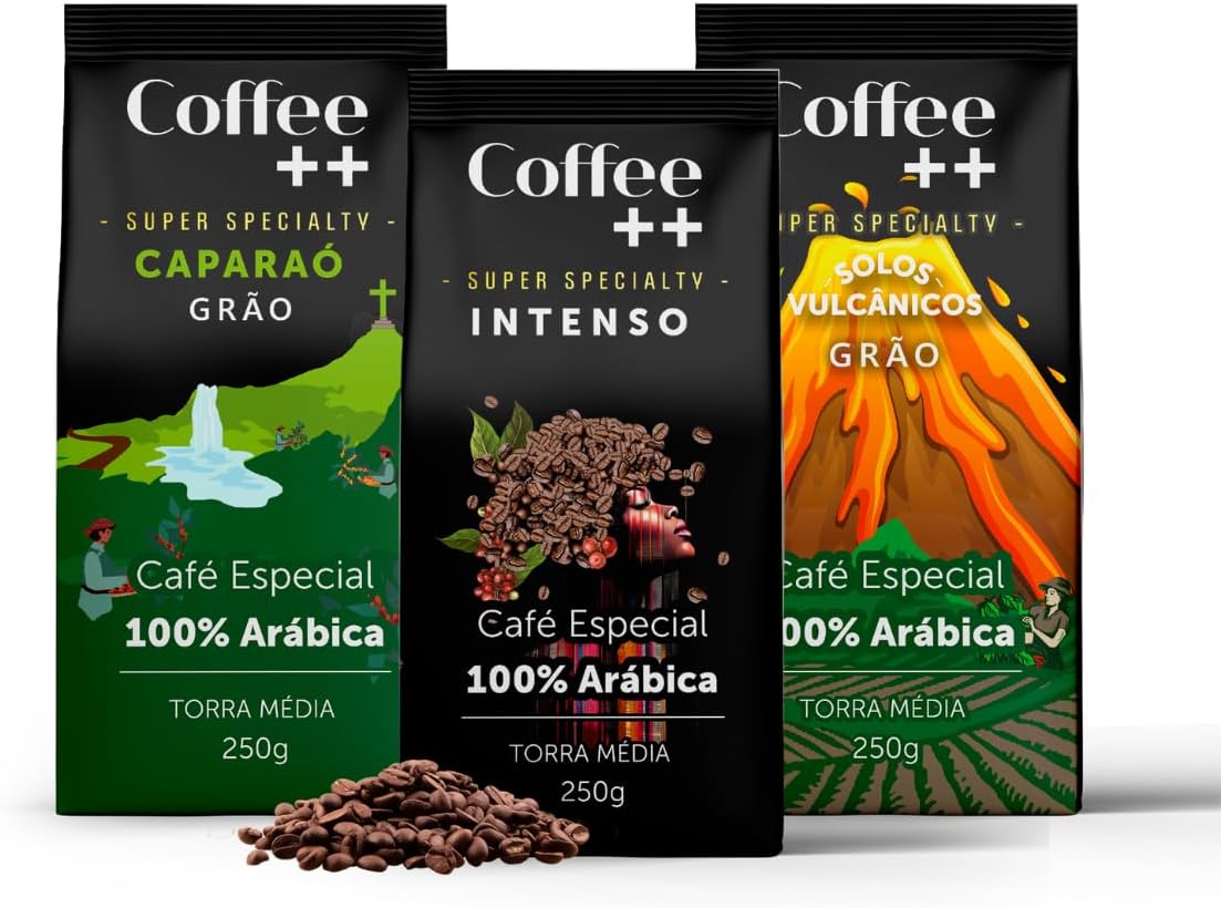 Kit 3 Pacotes Café Especial em Grãos Coffee Mais: Caparaó, Intenso e Solos Vulcânicos 250g