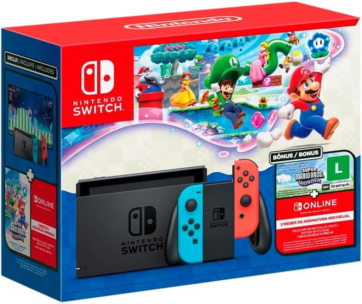 Bundle Nintendo Switch + Super Mario Bros. Wonder + 3 Meses de Assinatura Nintendo Switch 