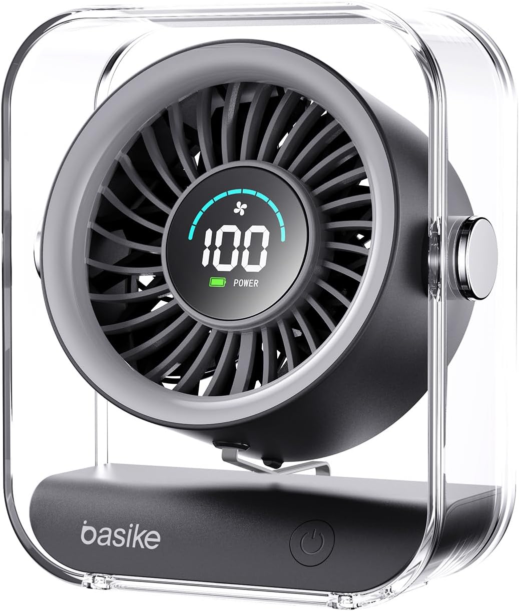 Basike Ventilador de Mesa Mini com Display Digital, 100 Níveis(Preto)