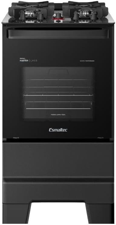 Fogão Esmaltec 4 Bocas Ideal Master Glass Mesa de Vidro Forno 50 Litros Preto T4VFP Bivolt