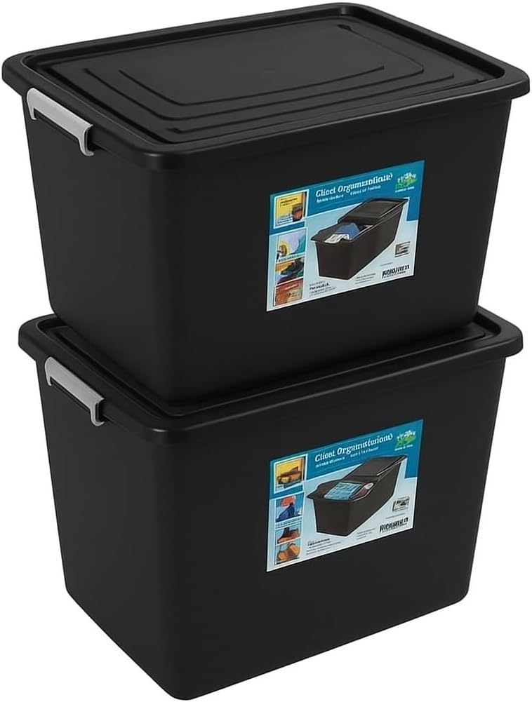 Kit 2 Caixa Organizadora 56 litros Tampa com Trava Empilhável Multiuso