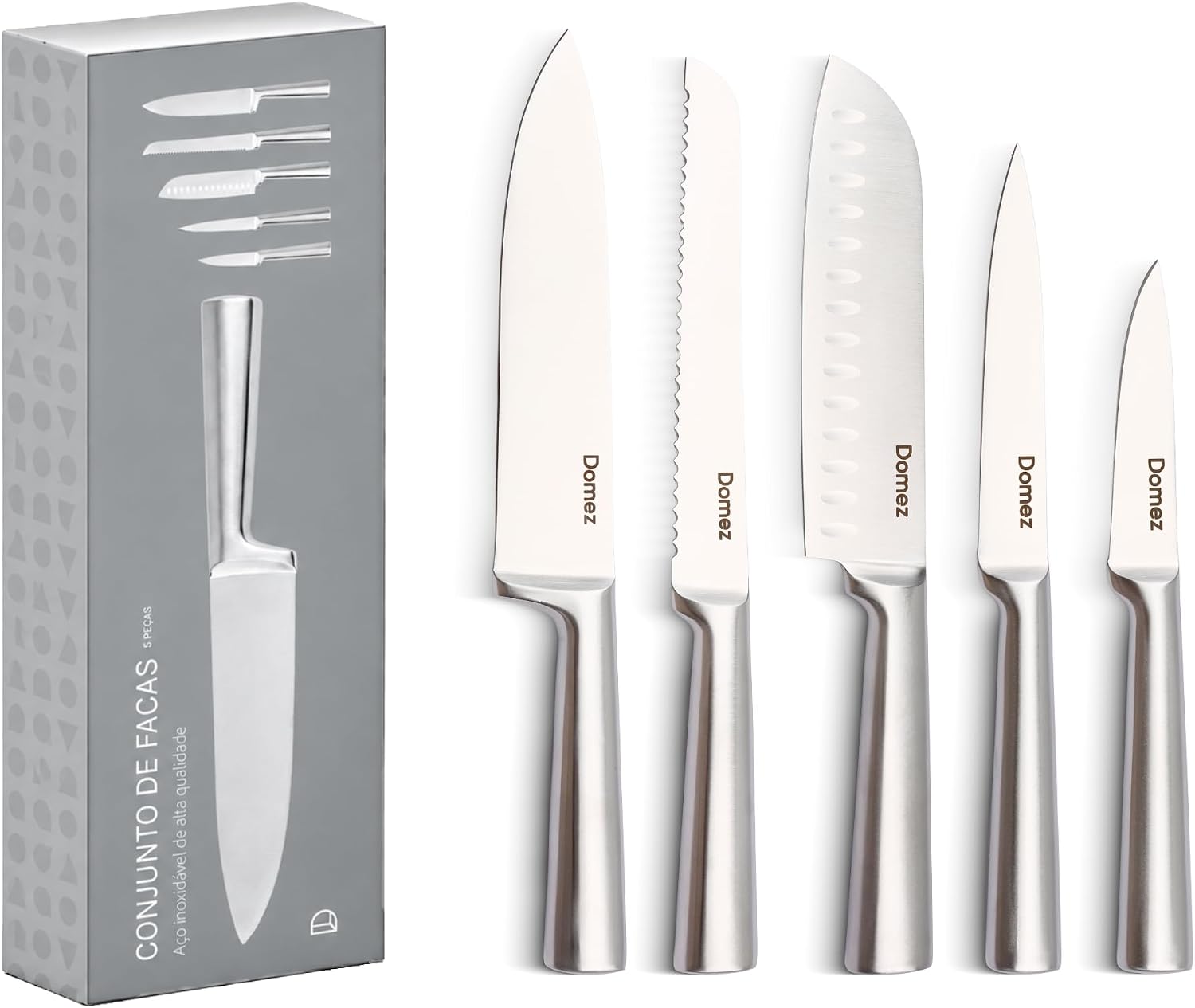 DOMEZ Jogo de Facas Cozinha 5 Peças Inox