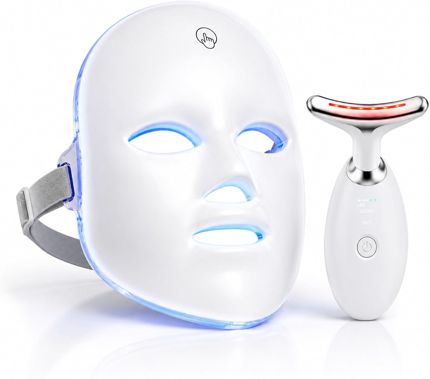 Kit Máscara LED Facial 7 Cores Fototerapia 90 LEDs + Massageador Facial LED Vibratório Rec