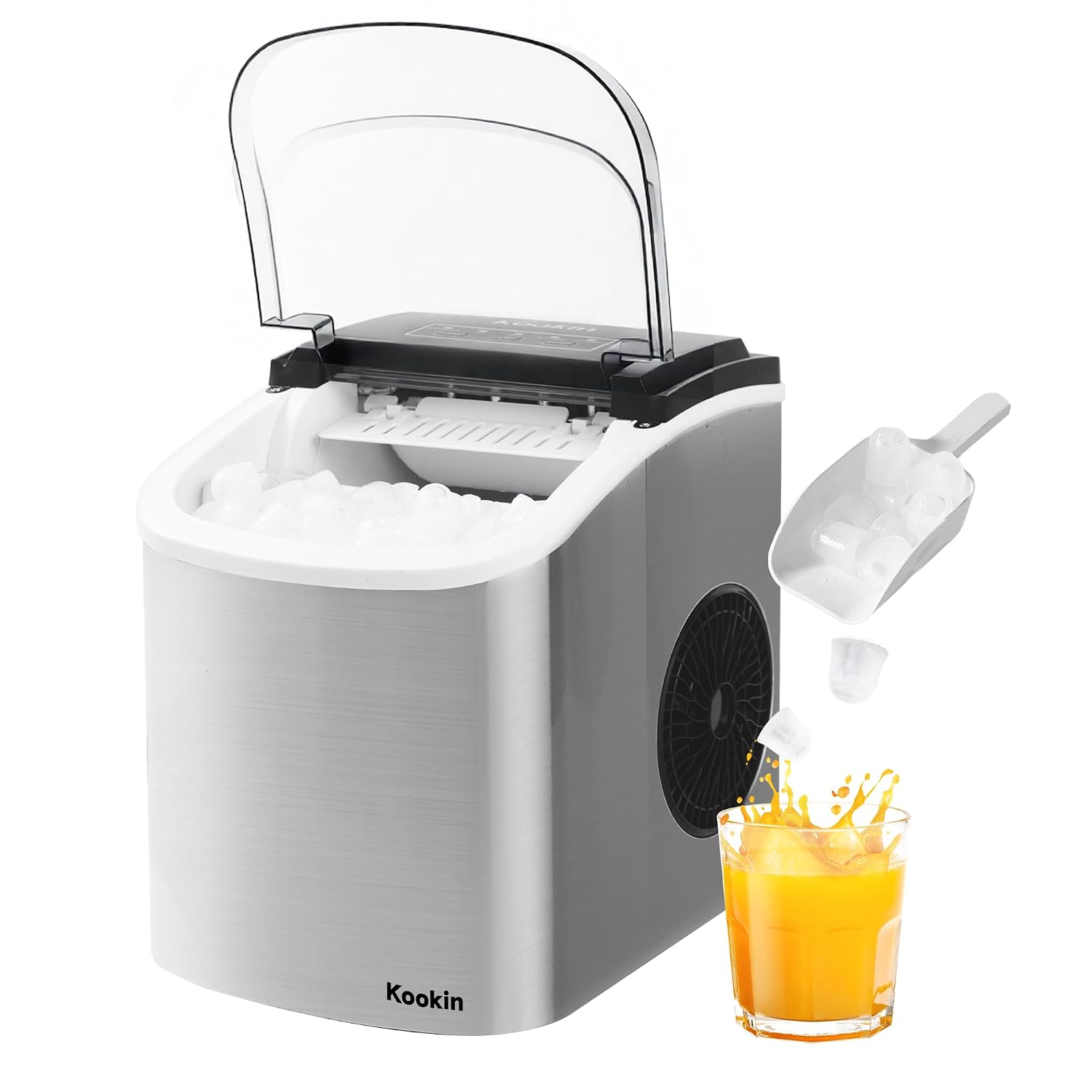 Máquina de Gelo Turbo Ice Premium Inox Portátil Kookin, 12kg por Dia, Gelo Pronto em 6–8 M
