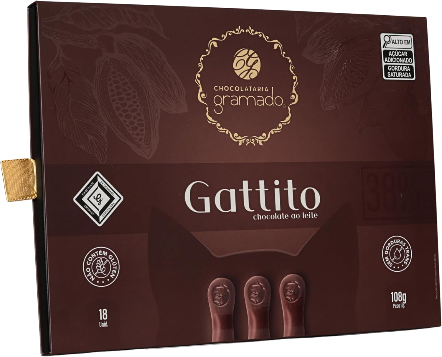 Chocolataria Gramado, Gattito de Chocolate ao Leite 38% Cacau, 108 g