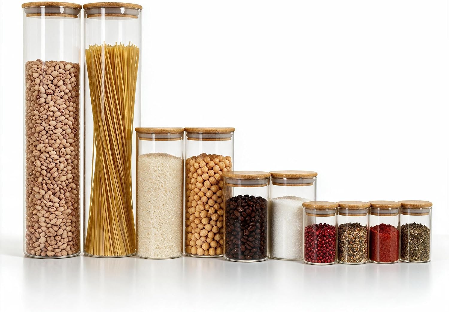 Oikos - Kit 10 Potes de Vidro Herméticos Redondos com Tampa de Bambu