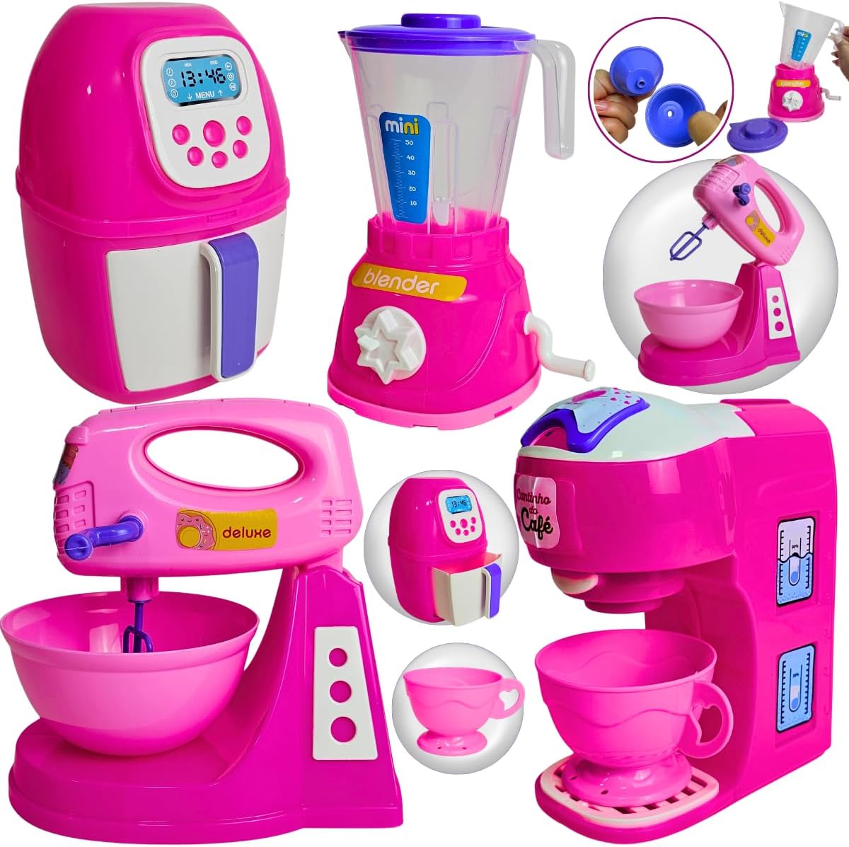 Kit Brinquedo de Cozinha Infantil 6pçs Eletrodomesticos Acessórios Completo Faz de Conta