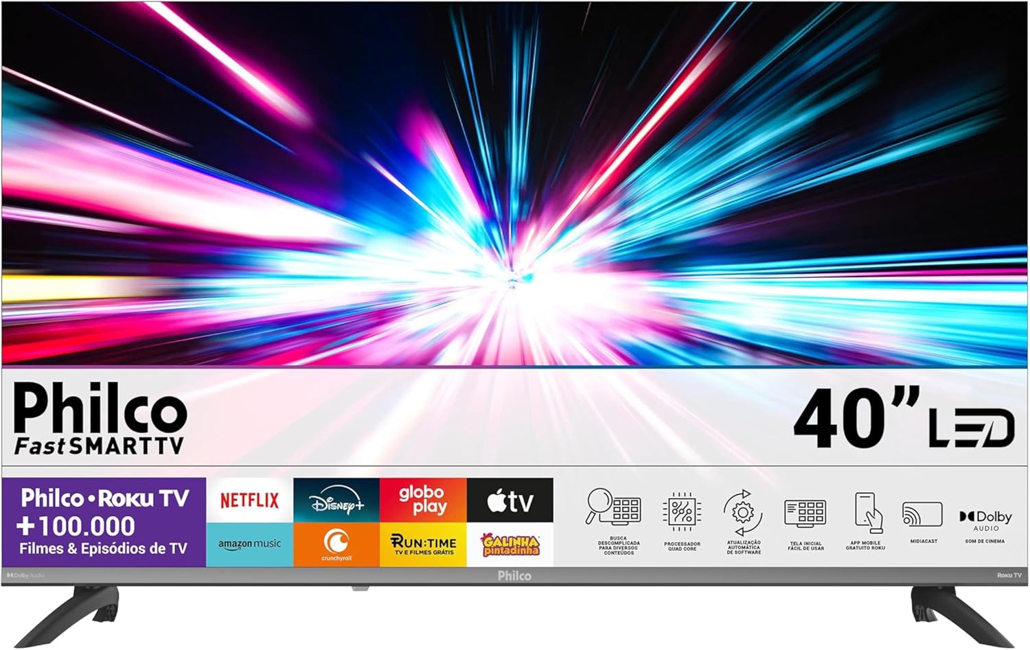 Smart TV 40" Philco Roku TV HDR10 Dolby Áudio