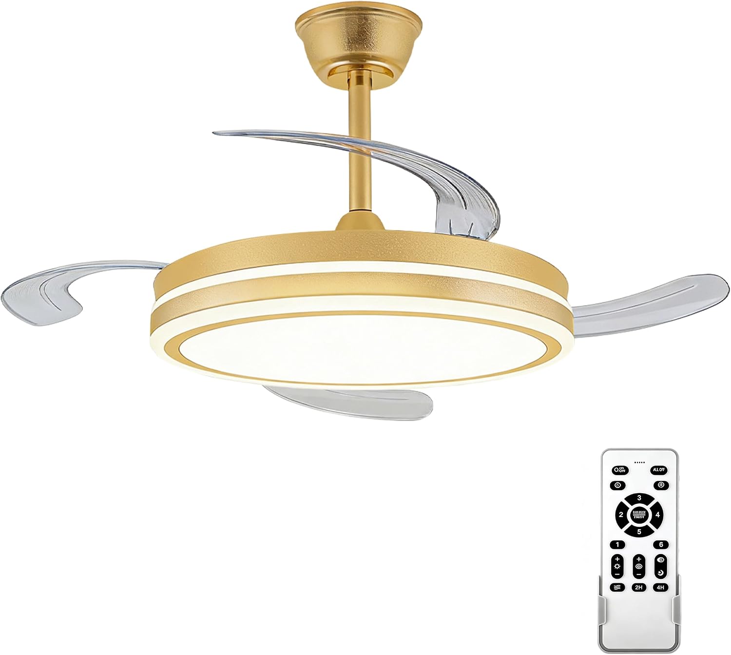 Ventilador de Teto Retrátil 42" Dourado, Luz LED, Bivolt e Controle Remoto