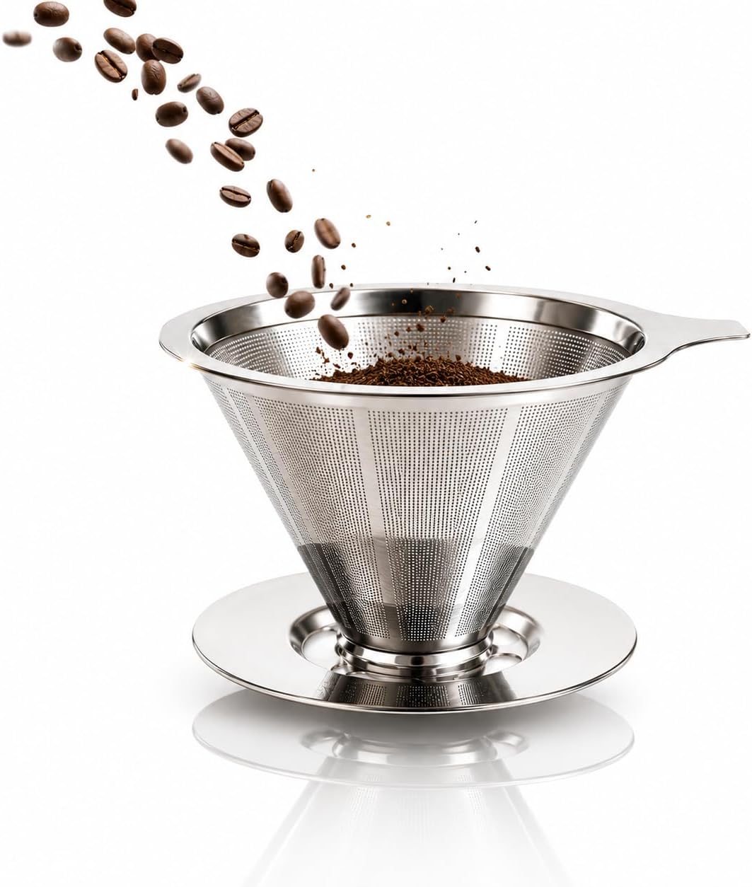Filtro De Café Reutilizável 101 Coador Em Aço Inox Malha Fina Com Suporte