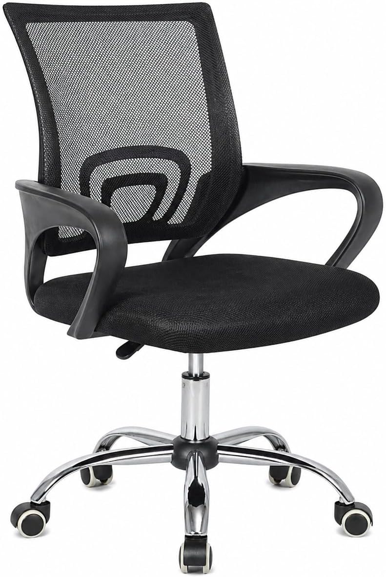Cadeira de Escritório Ergonômica com Encosto em Tela Mesh, Assento Estofado, Base Cromada 