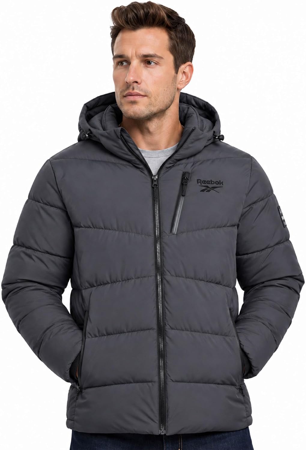 Jaqueta Masculina de Inverno Acolchoada Quente com Capuz