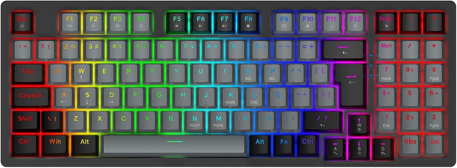 Teclado Mecânico Gamer com Fio 95 Teclas, RGB com 20 Modos de Iluminação, Switch Vermelho 