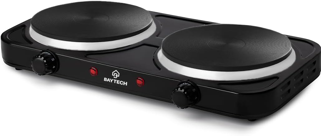 Fogareiro Elétrico Chapa 2 Bocas 127V/220V 2000W Portátil Cooktop BAYTECH (Preto, 220V)