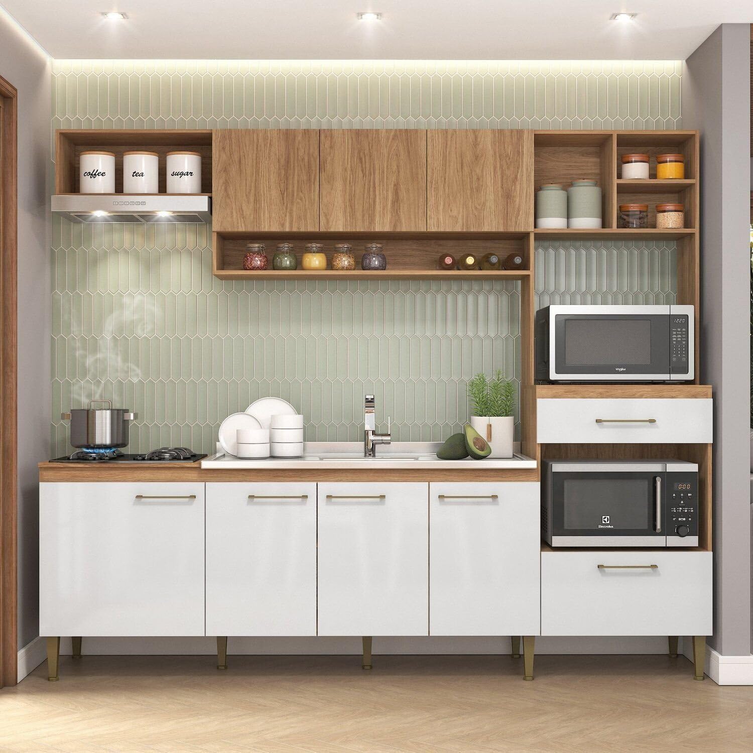 Cozinha Compacta Modulada 8 Portas 1 Gaveta Inova Yescasa Mel/Branco