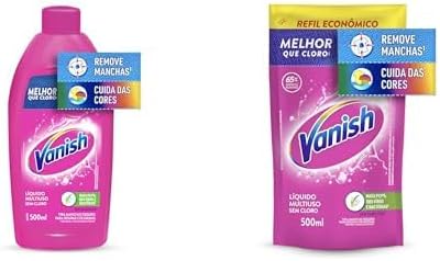 Kit Vanish Multiuso Tira Manchas Líquido para Roupas Coloridas 500ml + Refil 500ml