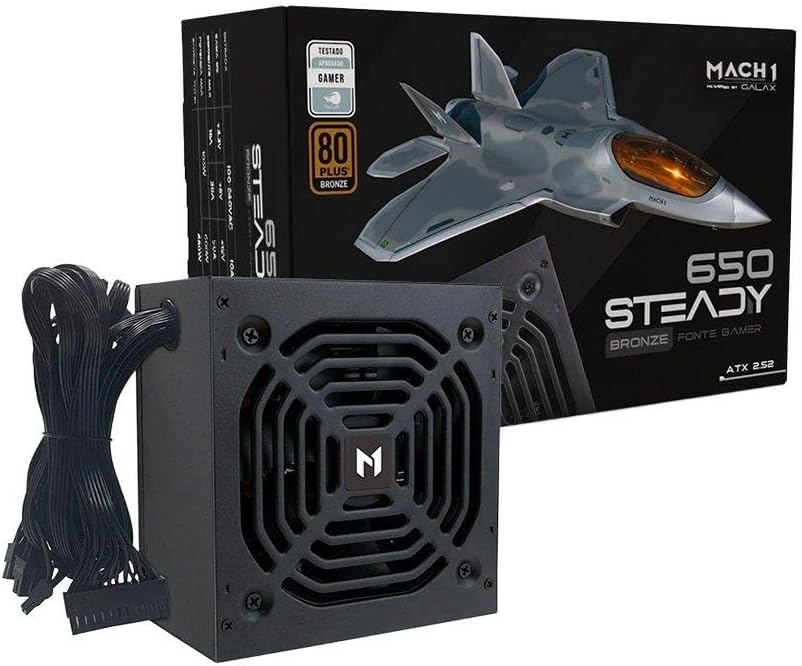 🔥 Fonte MACH1 Steady, 650W, 80 Plus Bronze, PFC Ativo, Preto - 650Steady