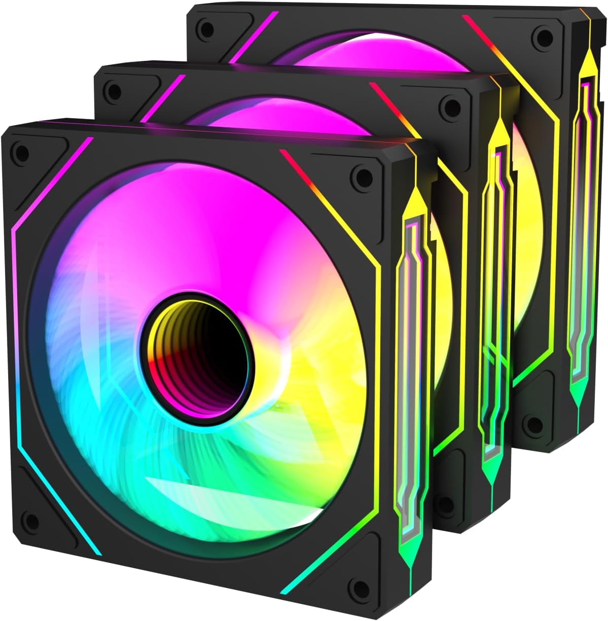 🔥 Kit 3 Fans Redragon GC-F015 ARGB Preto 120 mm Espelho Infinito 4 Pinos PWM 1600 RPM 42.