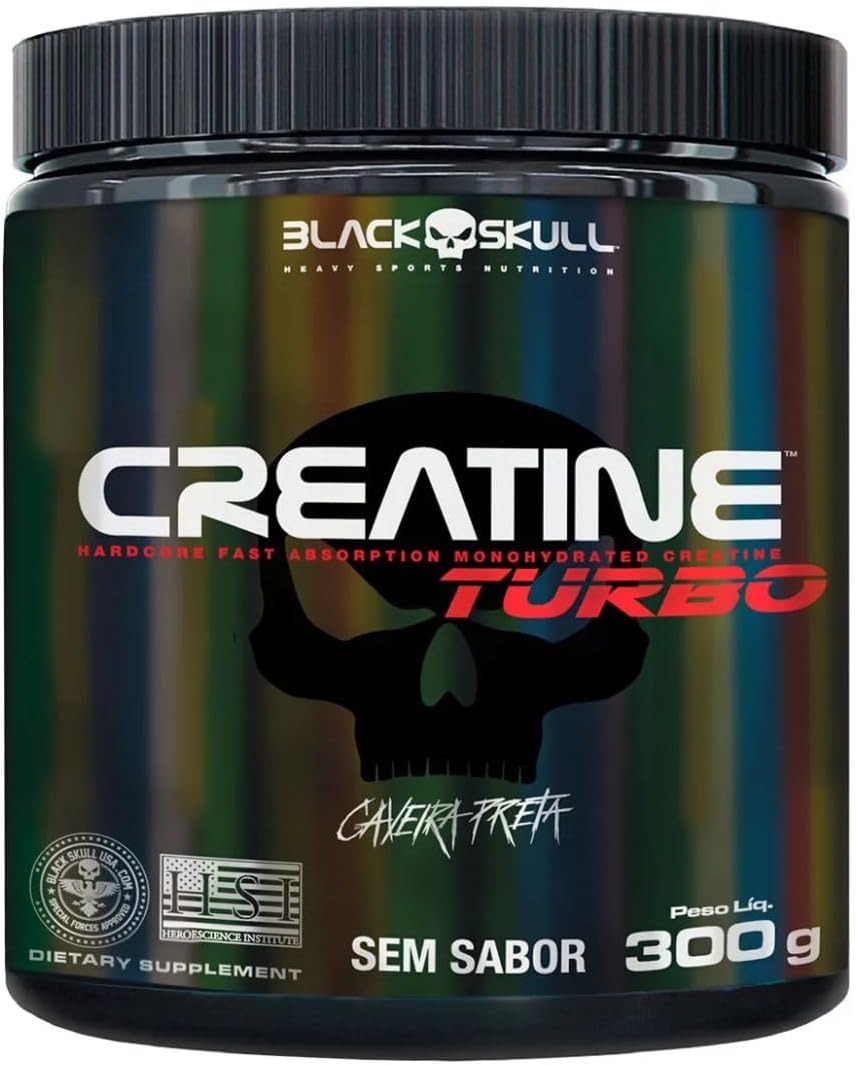 Creatine Turbo – sem sabor - Pote 300g - Black Skull - Suplementação para Treino, Performa