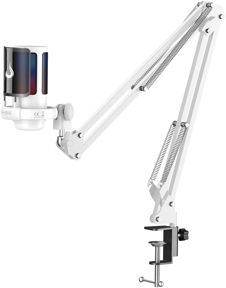 Microfone Gamer Rise Mode Elite 08 RGB, com Suporte de Mesa, USB-C, White - RM-ME-08-W