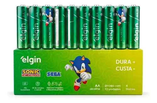 40 Pilhas Alcalina Elgin Aa 2a Comum 4 Blister C/10 Pilhas