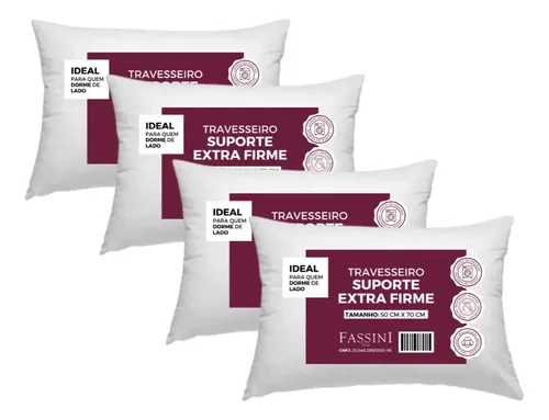 Kit 4 Travesseiros 100% Algodão Fibra Siliconada Extra Firme