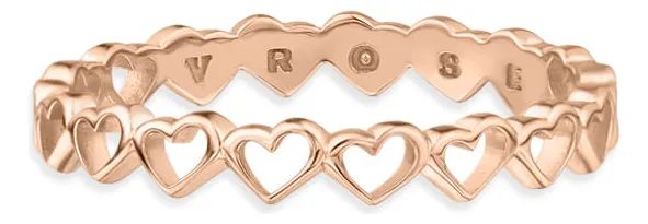 Anel Life Love Corações Vazados Em Liga Rosé Com Banho De Ou 20
