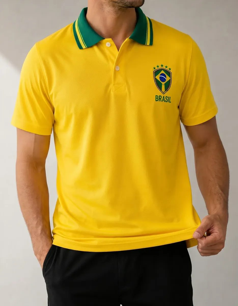 Camisa Polo Brasil Masculina Seleção Brasileira Premium