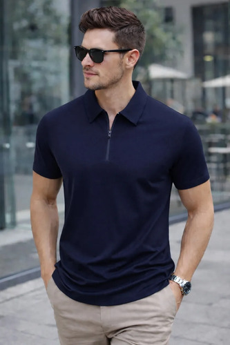 Camisa Polo Ziper Masculina Slim Fit Tecnologica