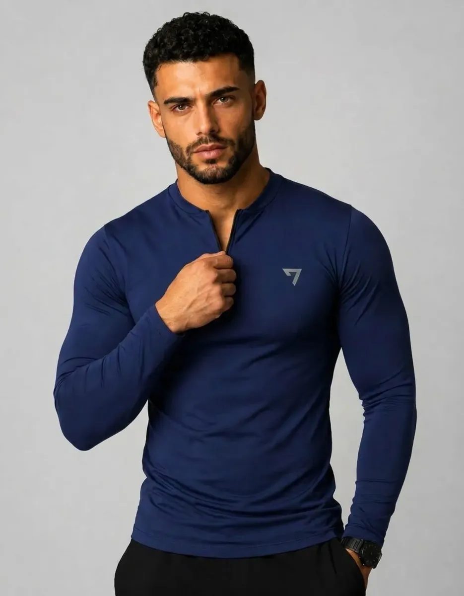Camisa Térmica Masculina Segunda Pele Manga Longa Com Zíper