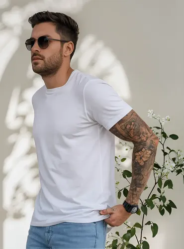 Camiseta Masculina Slim Algodão Branca